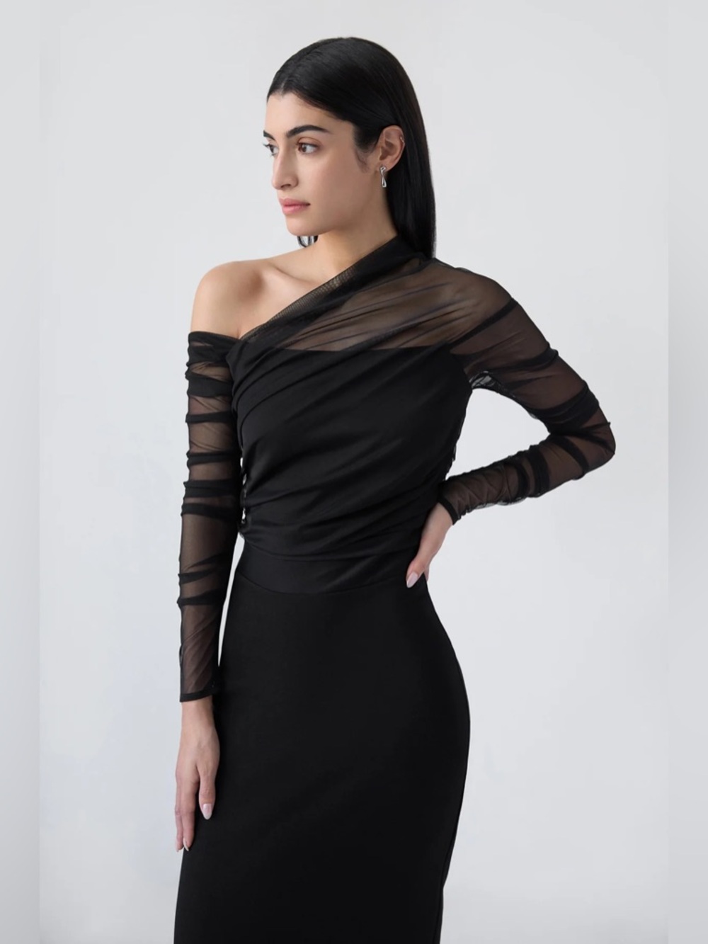 NWT Marcella Black Monroe Dress European Ponte & Mesh Gown Womens Size M - Picture 7 of 13